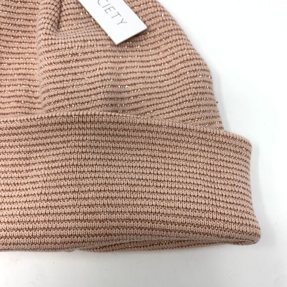 Sole Society Beanie Hat Unisex Blush Pink Knitted Folded Winter NEW - Picture 2 of 3